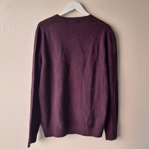 Ted Baker Dark Plum Embossed Floral Long Sleeve Crewneck Sweater -Size 5 (US XL) - Picture 6 of 12